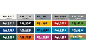 Podstawowa paleta malowanie farbą proszkową - możliwe malowanie w dowolnym kolorze z palety RAL